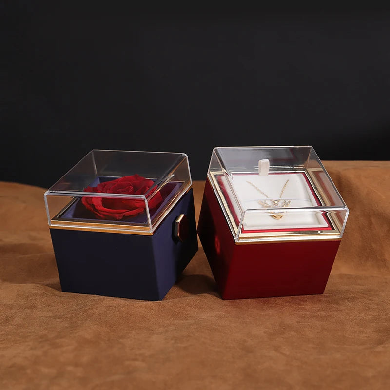 Caja de regalo giratoria con forma de rosa, para anillos, collares y joyas con forma de flor.