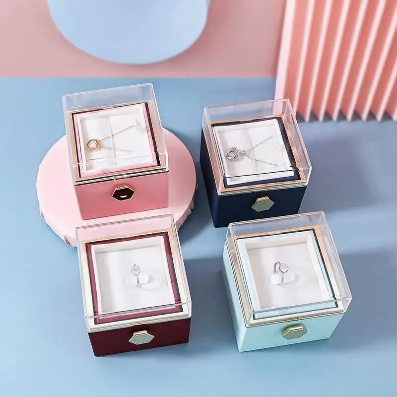 Caja de regalo giratoria con forma de rosa, para anillos, collares y joyas con forma de flor.