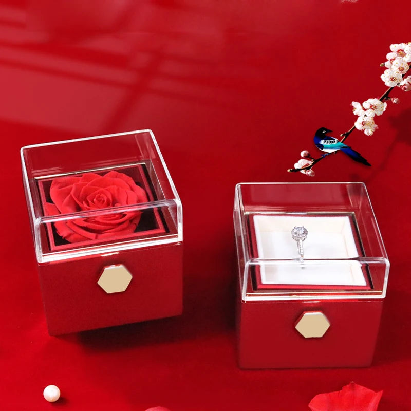 Caja de regalo giratoria con forma de rosa, para anillos, collares y joyas con forma de flor.