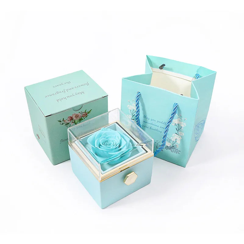 Caja de regalo giratoria con forma de rosa, para anillos, collares y joyas con forma de flor.