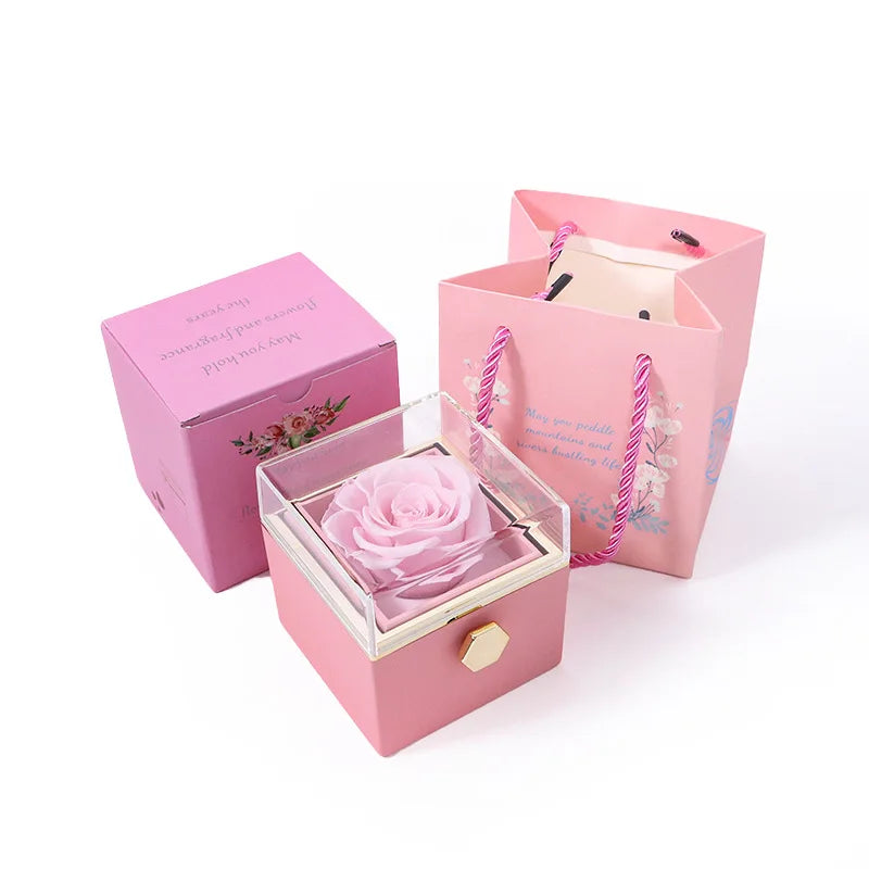 Caja de regalo giratoria con forma de rosa, para anillos, collares y joyas con forma de flor.
