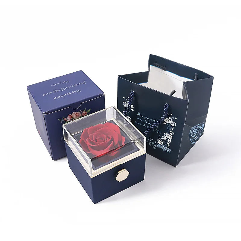 Caja de regalo giratoria con forma de rosa, para anillos, collares y joyas con forma de flor.