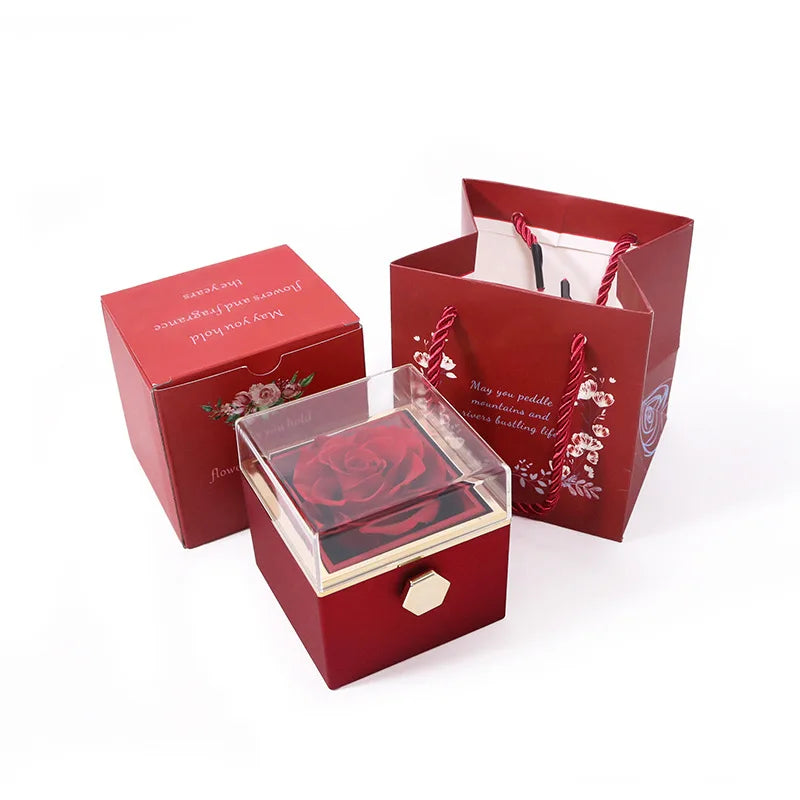 Caja de regalo giratoria con forma de rosa, para anillos, collares y joyas con forma de flor.