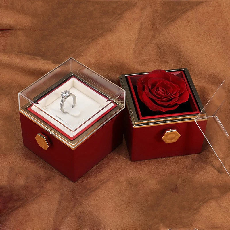 Caja de regalo giratoria con forma de rosa, para anillos, collares y joyas con forma de flor.